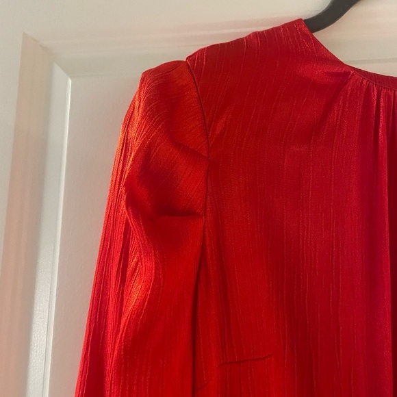 Nine West‎ Long Sleeve Shiny Red Mini Shift Dress Size Small Holiday Party - Picture 2 of 6